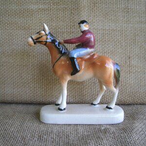 Vintage Jockey on Racehorse Porcelain Figurine Japan